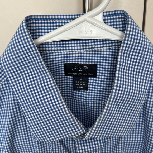 J Crew Men’s Dress Shirt in Blue Gingham Check.  Slim fit, stretch wrinkle free - Picture 2 of 5